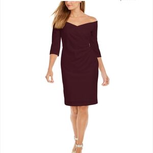 Calvin Klein Burgundy Off-Shoulder Sheath Dress